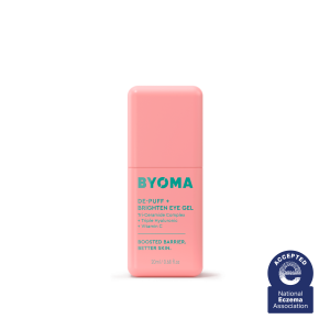 BYOMA De‑Puff + Brighten Eye Gel 20ml, Barrier Repair Under‑Eye Treatment with Tri‑Ceramide Complex, Triple Hyaluronic Acid & Vitamin C for Dark Circles & Puffiness