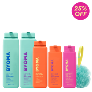 BYOMA Ultimate 5‑Piece Bodycare Bundle, Complete Barrier‑Boosting Body Care Set with Body Wash, Body Lotion, Body Polish, Body Serum, Body Oil & Shower Loofah for All Skin Types
