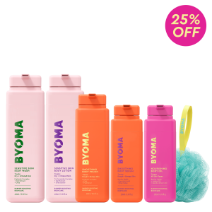 BYOMA Ultimate 5‑Piece Bodycare Bundle, Complete Barrier‑Boosting Body Care Set with Body Wash, Lotion, Polish, Serum, Oil & Shower Loofah for All Skin Types